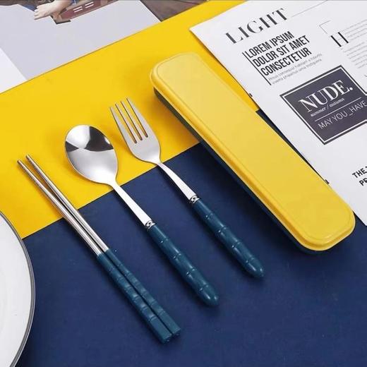 「三件套！便携餐具」筷子勺子叉学生儿童成人叉子单人上班族户外收纳盒餐饮用具 商品图2