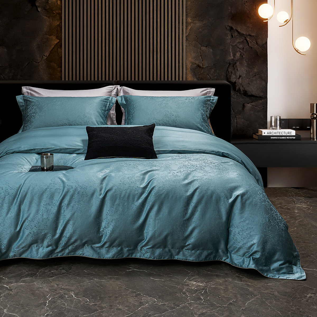 60长绒棉全棉四件套纯色大提花  叶琳-湖水蓝