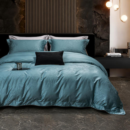 60长绒棉全棉四件套纯色大提花  叶琳-湖水蓝 商品图0