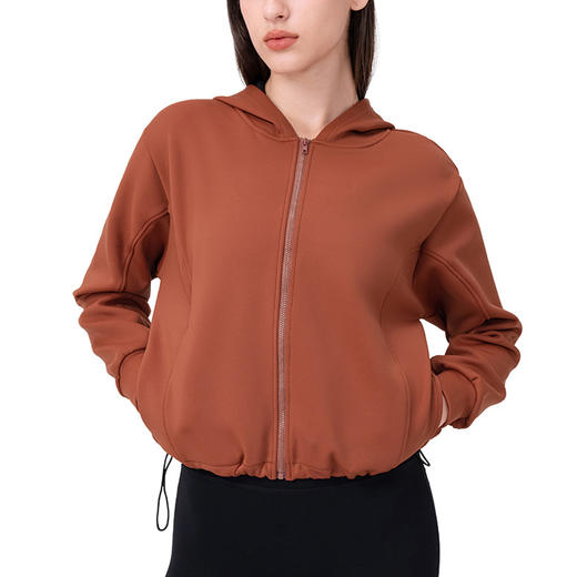 跃牌【欲动春风】系列 秋冬加绒瑜伽外套连帽衫拉链宽松休闲运动上衣保暖健身外套32623 商品图4