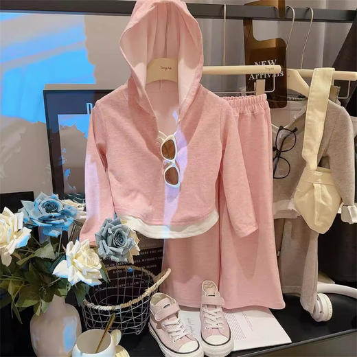 慕斯绒假两件连帽打底衫+阔腿裤秋季两件套套装儿童洋气 商品图1