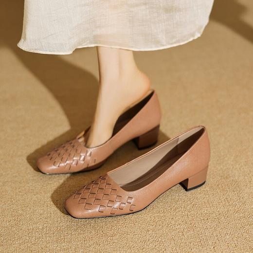 【预售5天】新款复古软皮编织低跟浅口单鞋女时尚百搭女士通勤工作鞋ZF&25186 商品图4