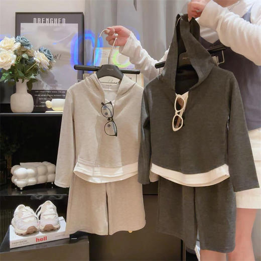 慕斯绒假两件连帽打底衫+阔腿裤秋季两件套套装儿童洋气 商品图2