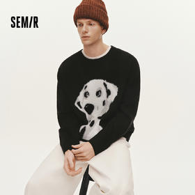 森马毛衫男冬季仿貂毛小狗提花针织衫2025新款慵懒美式复古情侣装