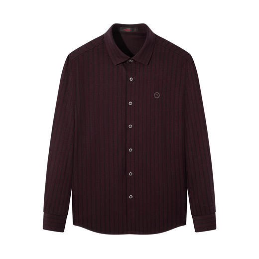 【含羊毛/无缝/条纹衬衫】柒牌男装2025秋季休闲提花针织长袖衬衫129A70600 商品图4