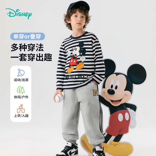迪士尼童装酷帅休闲棒球服三件套秋季新款男童米奇印花外套套装ZD3ET027 商品图1