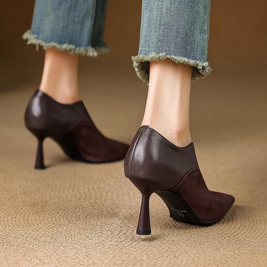 【预售5天】秋季欧美风时尚新款尖头细跟高跟拼接深口真皮单鞋子SLLK&sl-8130 商品图4