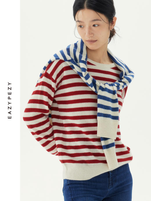 经典条纹圆领羊绒衫 商品图2