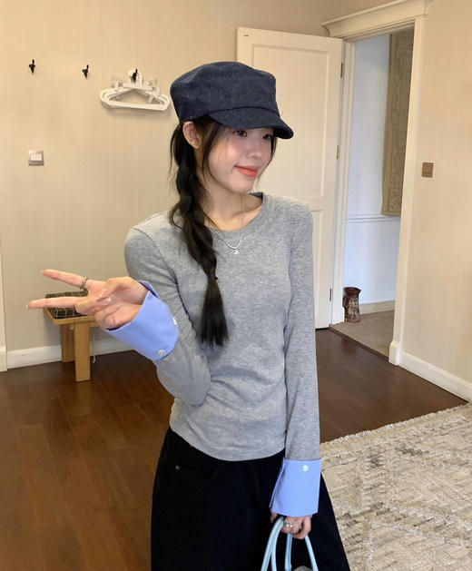 韩国订单拼接袖T恤打底衫08181 商品图4