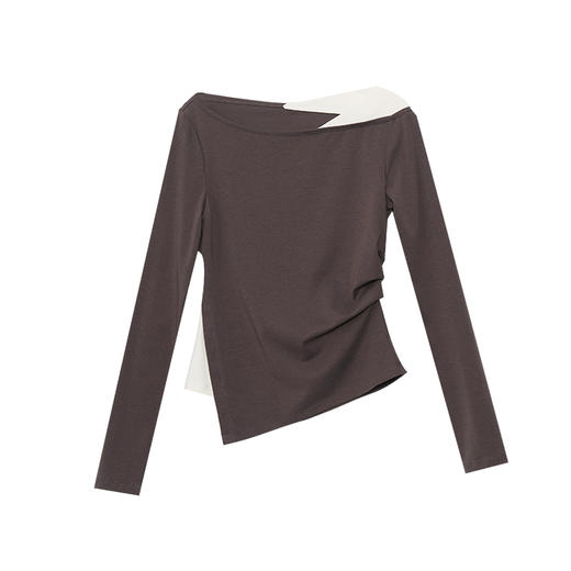 VIMAGE纬漫纪一字领休闲通勤简约T恤不对称长袖上衣2025秋季新款T恤V2402103 商品图5