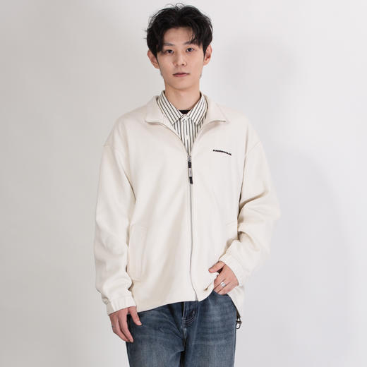 DRONKOO 2025 立领左胸后幅胶印字母下摆抽绳粗斜纹卫衣中厚开衫 商品图3