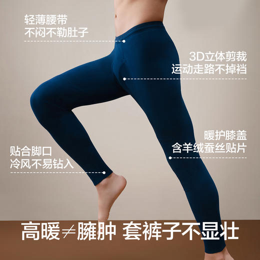 【新品上新】有棵树含羊绒蚕丝加绒加厚冬季打底裤薄款秋裤男士保暖裤-W4020 商品图2