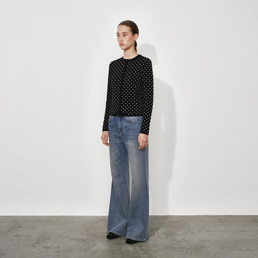 NUTH美利奴羊毛黑白波点修身短款长袖针织开衫女 商品图5