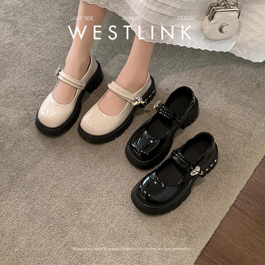 西遇厚底玛丽珍鞋女新款秋季洛丽塔水钻增高单鞋配裙子小皮鞋V1456894 商品图0