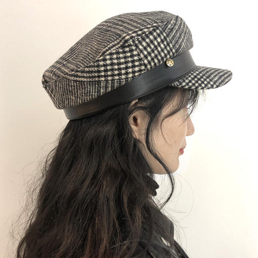 SFH8909062G00 茜子She's shes茜子时尚格纹绵羊毛混纺毛呢立体报童帽女秋冬【G0黑白格纹】 商品图3