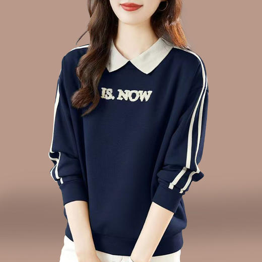 百媚生 polo领卫衣女款春秋刺绣长袖假两件上衣9921 商品图3