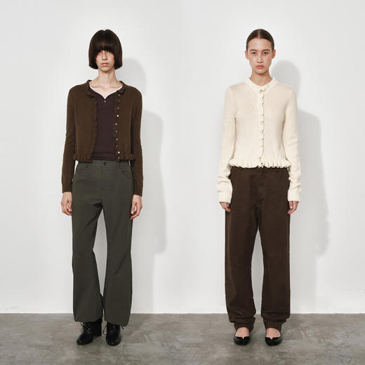 NUTH羊毛混纺正肩短款修身显瘦针织开衫女 深咖色/粉色/奶油白色 商品图2