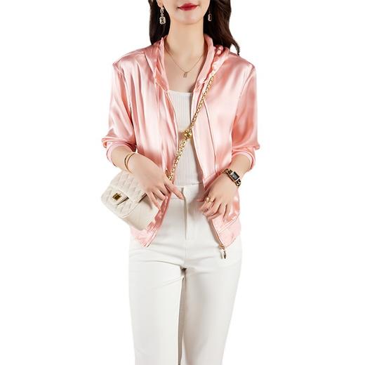 丁摩 高端真丝短外套女连帽棒球服薄款桑蚕丝上衣开衫CZ4254 商品图4