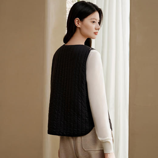 金三塔100%桑蚕丝简约条纹丝绵上衣女宽松舒适秋冬可外穿保暖棉袄马甲  YSFFD701 商品图4