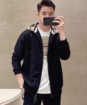 巴B莉25秋季新款B家格纹连帽拉链开衫卫衣外套！ 代购8000+