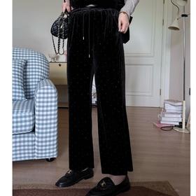 25AW上新【现货折上95折】 软软同款【钻钻爆闪裤】法式重工设计感满身烫钻丝绒阔腿裤