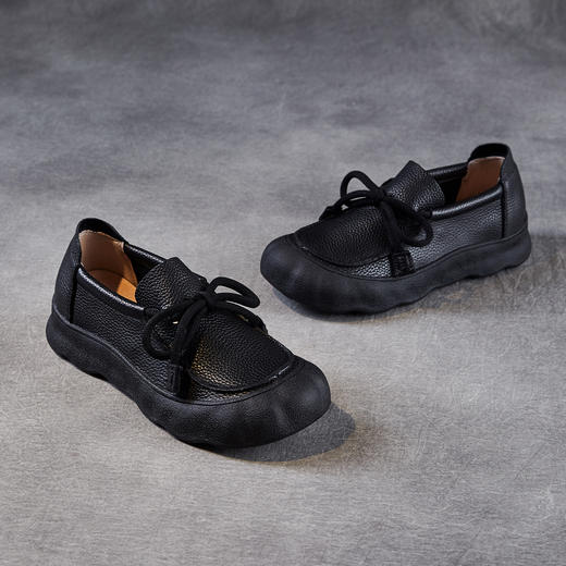 复古手工真皮休闲鞋，软底软面平底圆头系带森系单鞋ZM258601 商品图3