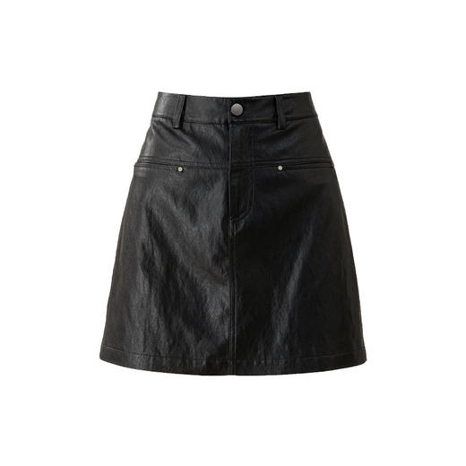 雀说pu皮包臀半身裙新款高腰显瘦金属铆钉a字防走光短裙AL65748 商品图4