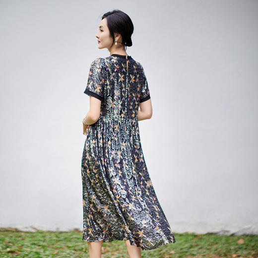 丁摩 立体印花真丝连衣裙中长款90369 商品图3