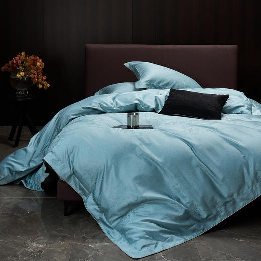 60长绒棉全棉四件套纯色大提花  叶琳-湖水蓝 商品图10