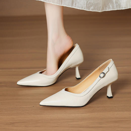 【预售5天】职场女王范植鞣软羊皮工作鞋秋细跟高跟尖头真皮浅口单鞋MLJ&C165 商品图3