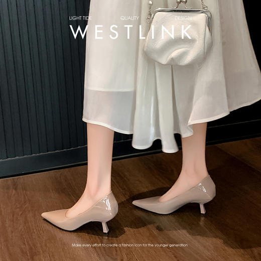 西遇尖头高跟鞋女新款秋季法式配裙子一脚蹬裸色浅口细跟单鞋V1756999/V1757000 商品图3