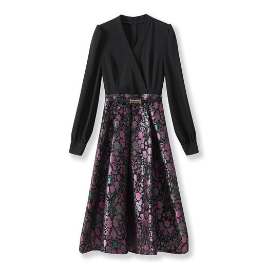 「高货wl」全新升级【铂金会员330/天猫439/差价109】(02633)洛诗琳轻奢雪尼尔提花裙2025秋季法式假两件收腰连衣裙 商品图4