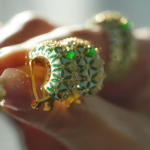 龢盒原创 翡翠马赛克银镶耳环戒指 商品图2