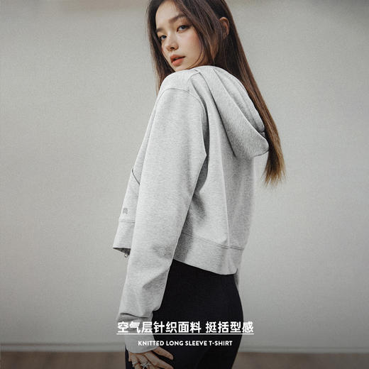 马登女装美式高腰短卫衣修身灰色连帽拉链卫衣开衫复古运动外套 商品图3