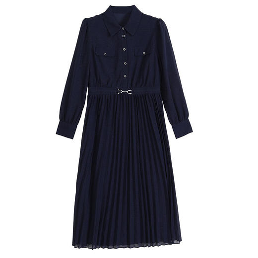 AHM bynz6606气质通勤衬衫领连衣裙显瘦中长款百褶裙 商品图4