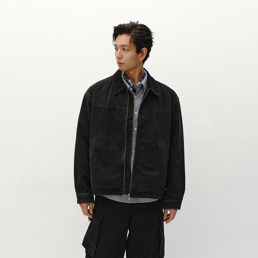森马夹克男冬宽松痞帅美式复古水洗牛仔外套时尚百搭棉服拉链开衫 商品图2