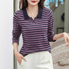 百媚生 棉质条纹翻领长袖T恤打底衫537 商品缩略图3