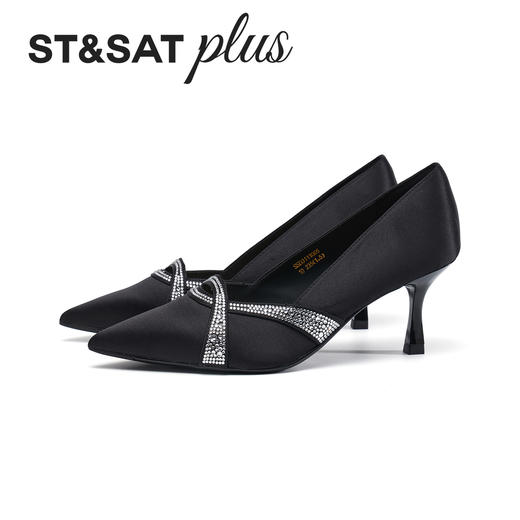 星期六优雅晚宴绸缎闪钻尖头细高跟SSD3111065 商品图5