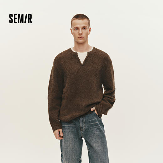 森马毛衫男冬季假两件V领针织衫含羊毛2025新款拼色时尚内搭毛衣 商品图0