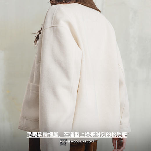 马登复古奶白毛呢外套法式气质翻领大衣休闲夹克短上衣秋冬季女 商品图2
