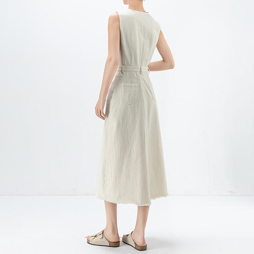 丁摩 纯棉无袖开叉牛仔连衣裙设计感气质长裙65455 商品图2