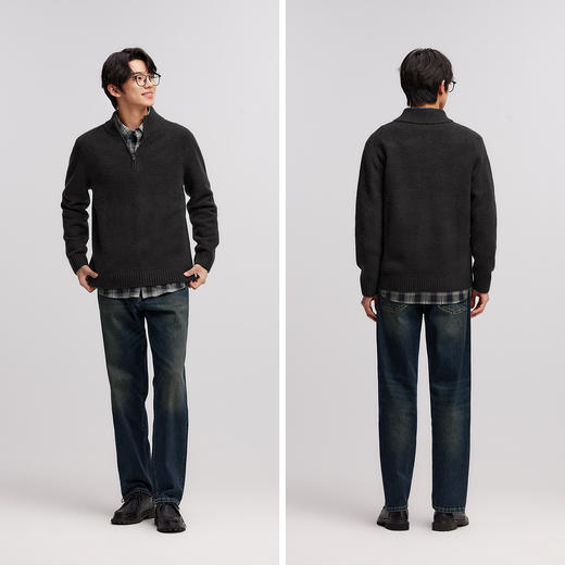 森马牛仔裤男冬莱卡弹力赤耳丹宁宽松直筒裤复古水洗时尚提花裤子 商品图4