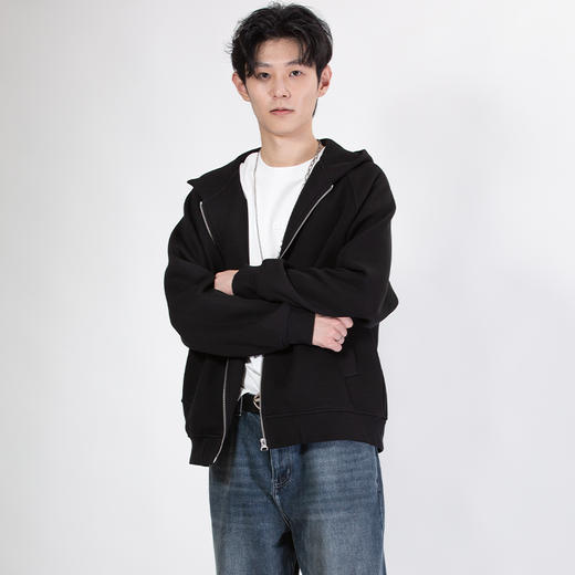 DRONKOO 2025 连帽后幅贴布字母微阔卫衣中厚开衫 商品图2