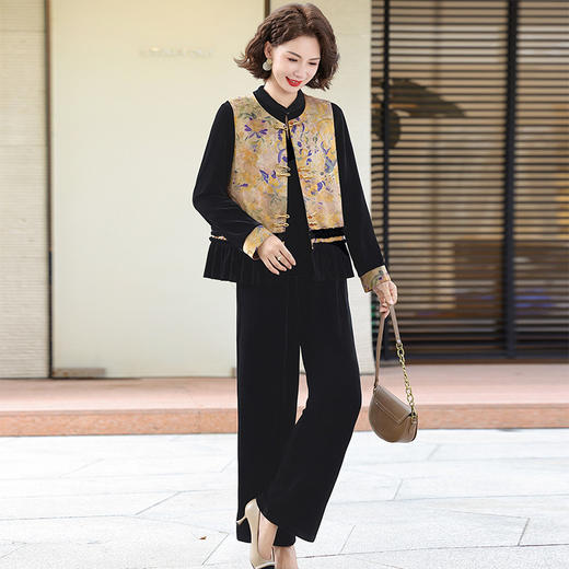 FW 2571国风三件套洋气妈妈装新中式金丝绒套装 商品图2