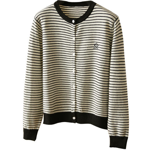 雀说经典简约黑白条纹针织衫女新款百搭时髦开衫毛衣AL57077 商品图3