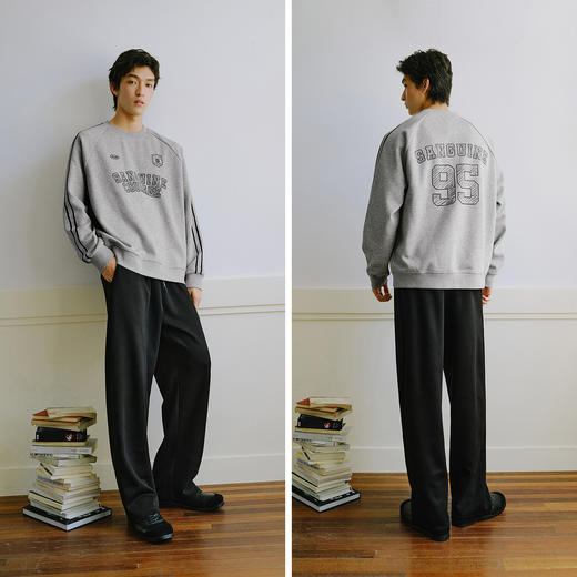 森马卫衣男冬加绒内搭2025新款复古运动风撞色印花情侣装oversize 商品图4