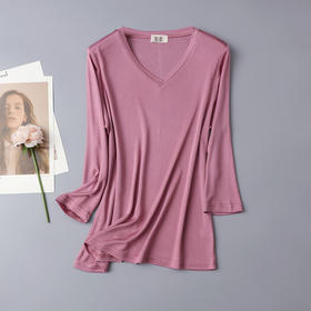 丁摩 真丝纯色V领7分袖遮肉显瘦桑蚕丝亲肤透气T恤上衣TX-019