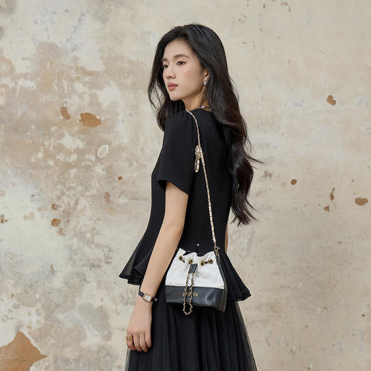 奢姿大码女装2026夏季减龄钻饰荷叶边拼接T恤胖妹妹时尚百搭上衣 商品图3