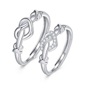 卡蒂罗KADER 心动之约情侣对戒 925银甜美浪漫氛围感双生结简约设计光面素圈可调节 优雅时尚日常百搭 戒指 男女同款情侣款 银色 礼盒款