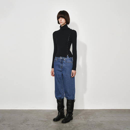 NUTH美利奴羊毛黑色高领修身薄款斜门襟长袖针织打底衫女 商品图4